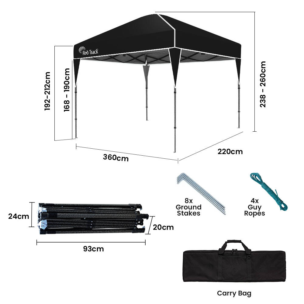 3.6x2.2m Ultra Compact Folding Gazebo, Carry bag, Portable Outdoor Popup Marquee for Camping Beach, Black