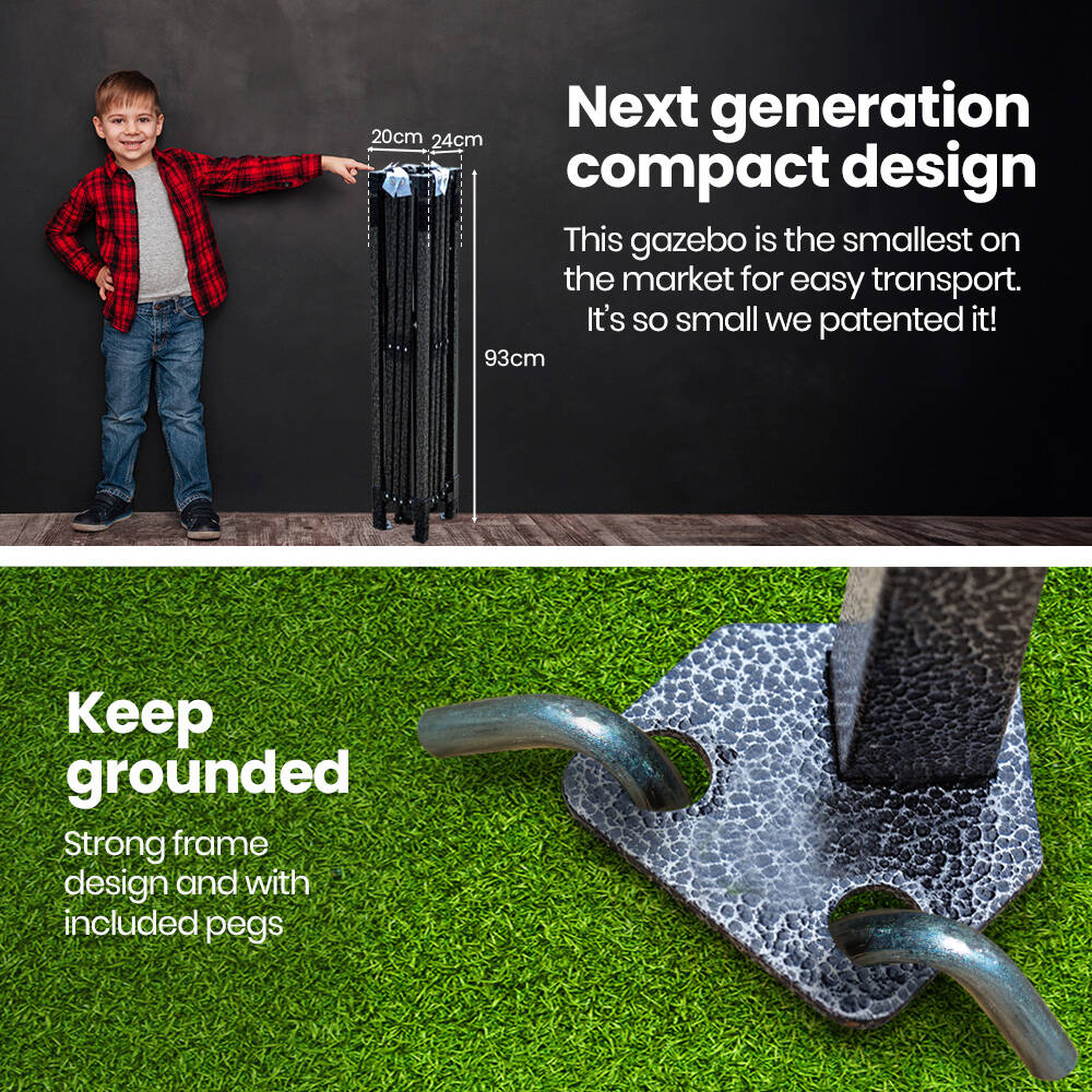 3.6x2.2m Ultra Compact Folding Gazebo, Carry bag, Portable Outdoor Popup Marquee for Camping Beach, Black