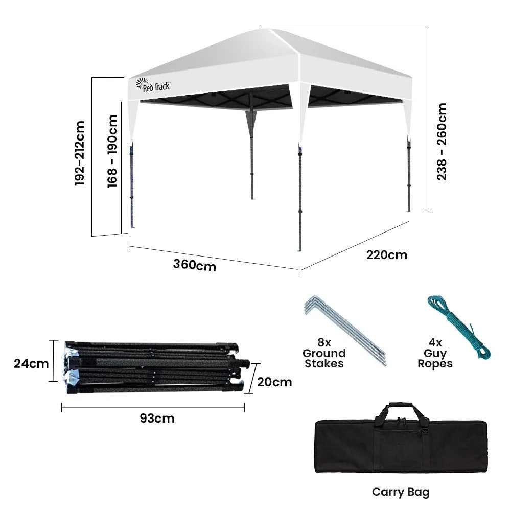 3.6x2.2m Ultra Compact Folding Gazebo, Carry bag, Portable Outdoor Popup Marquee for Camping Beach, White
