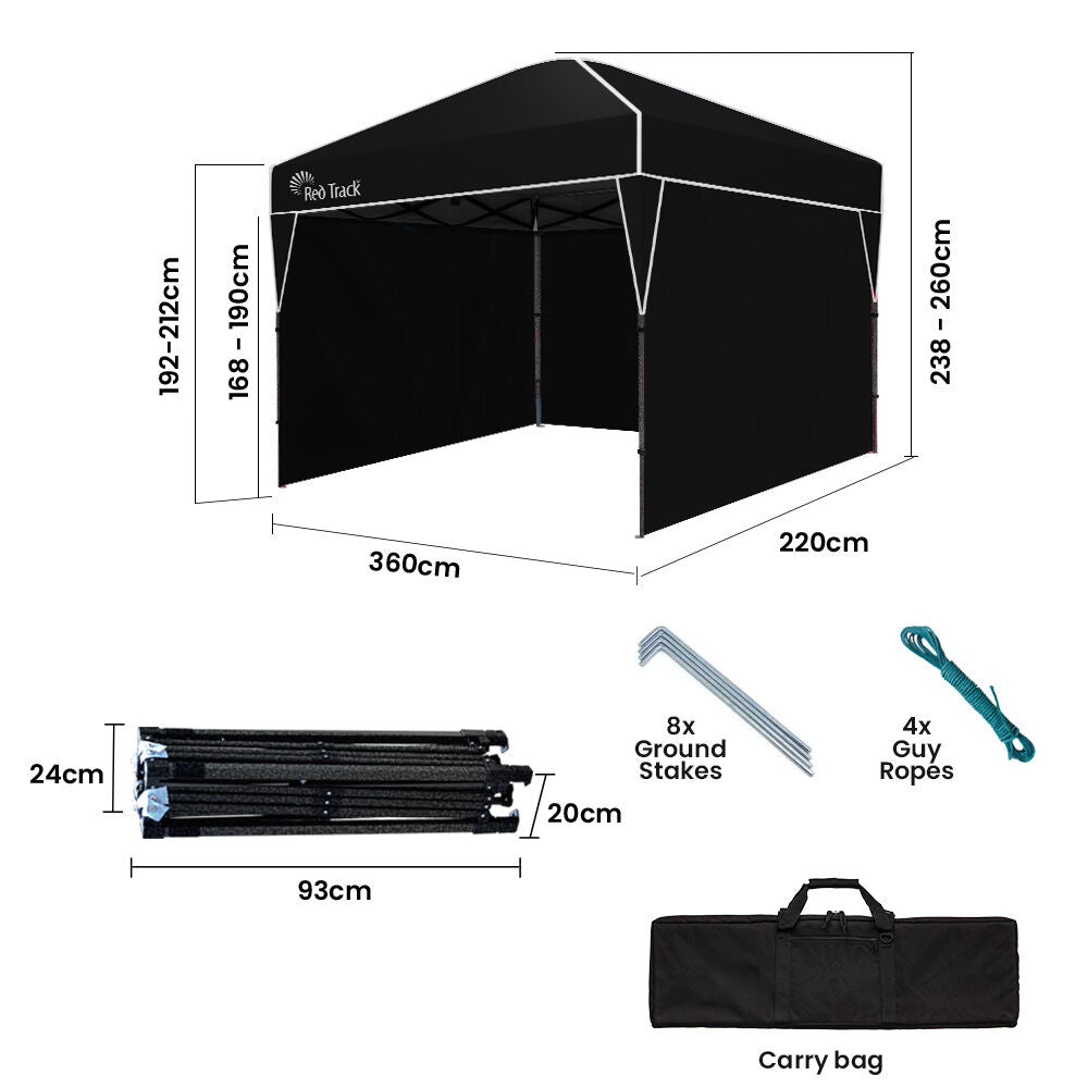 3.6x2.2m Ultra Compact Folding Gazebo, Walls, Carry bag, Portable Outdoor Popup Marquee for Camping Beach, Black