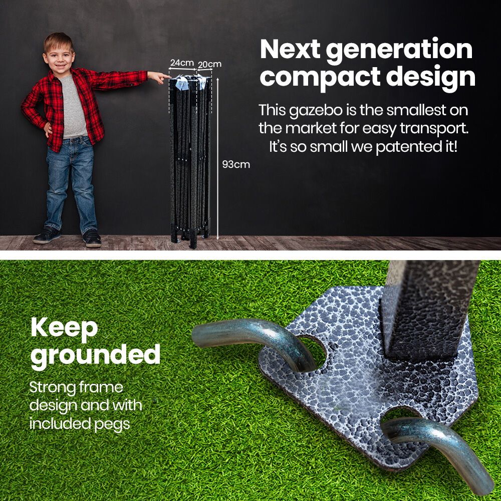 3.6x2.2m Ultra Compact Folding Gazebo, Walls, Carry bag, Portable Outdoor Popup Marquee for Camping Beach, Black