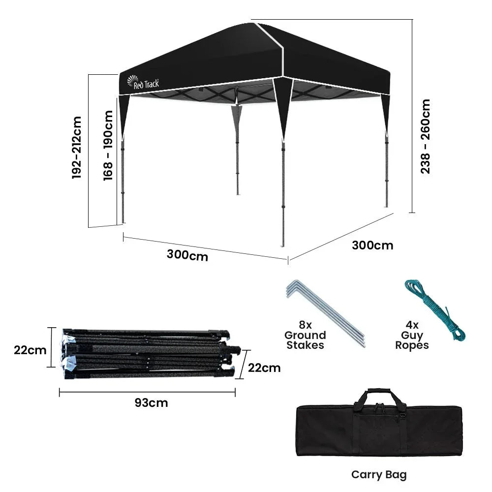 3x3m Ultra Compact Folding Gazebo, Carry bag, Portable Outdoor Popup Marquee for Camping Beach, Black