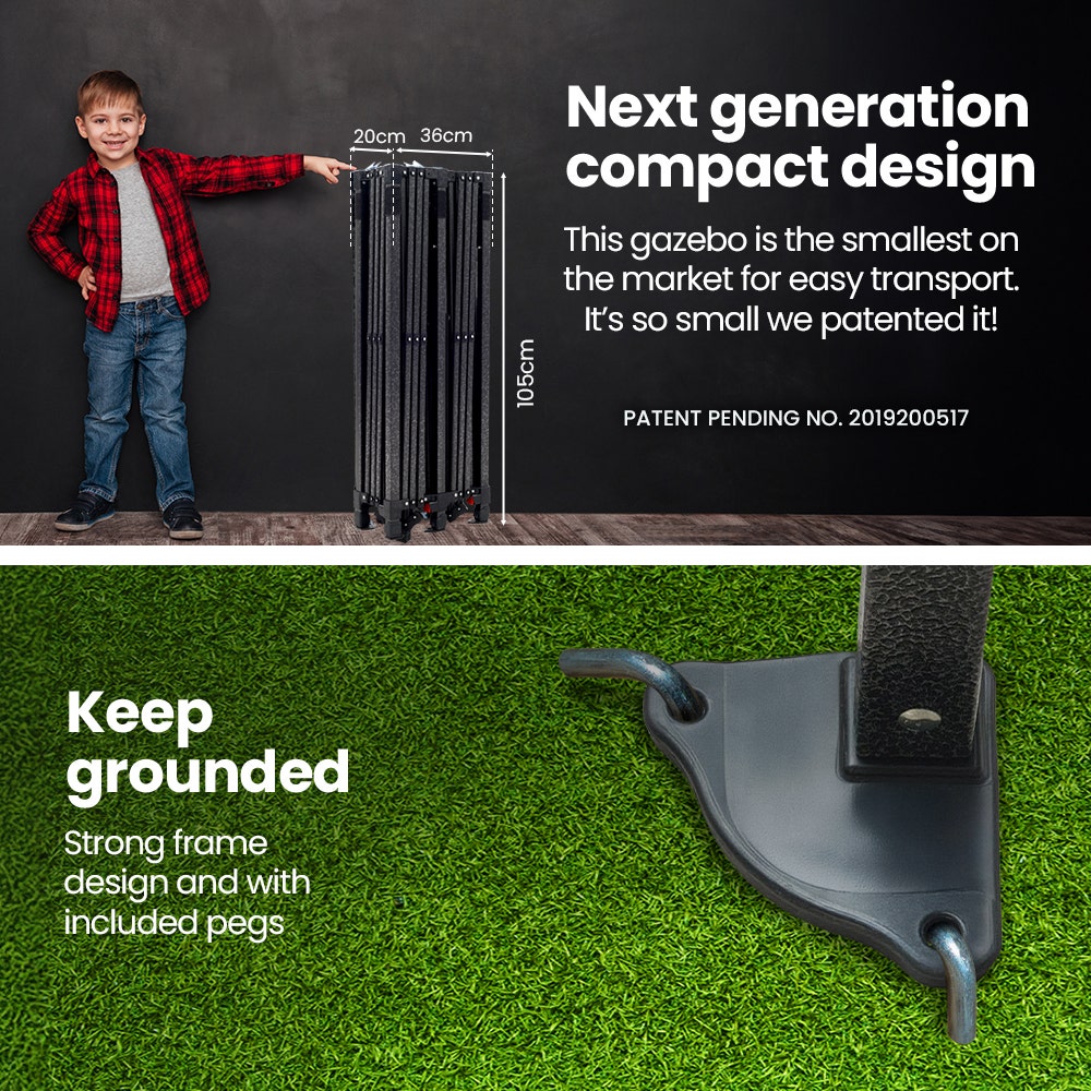 3x3m Ultra Compact Folding Gazebo, Walls, Carry bag, Portable Outdoor Popup Marquee for Camping Beach, Navy Blue