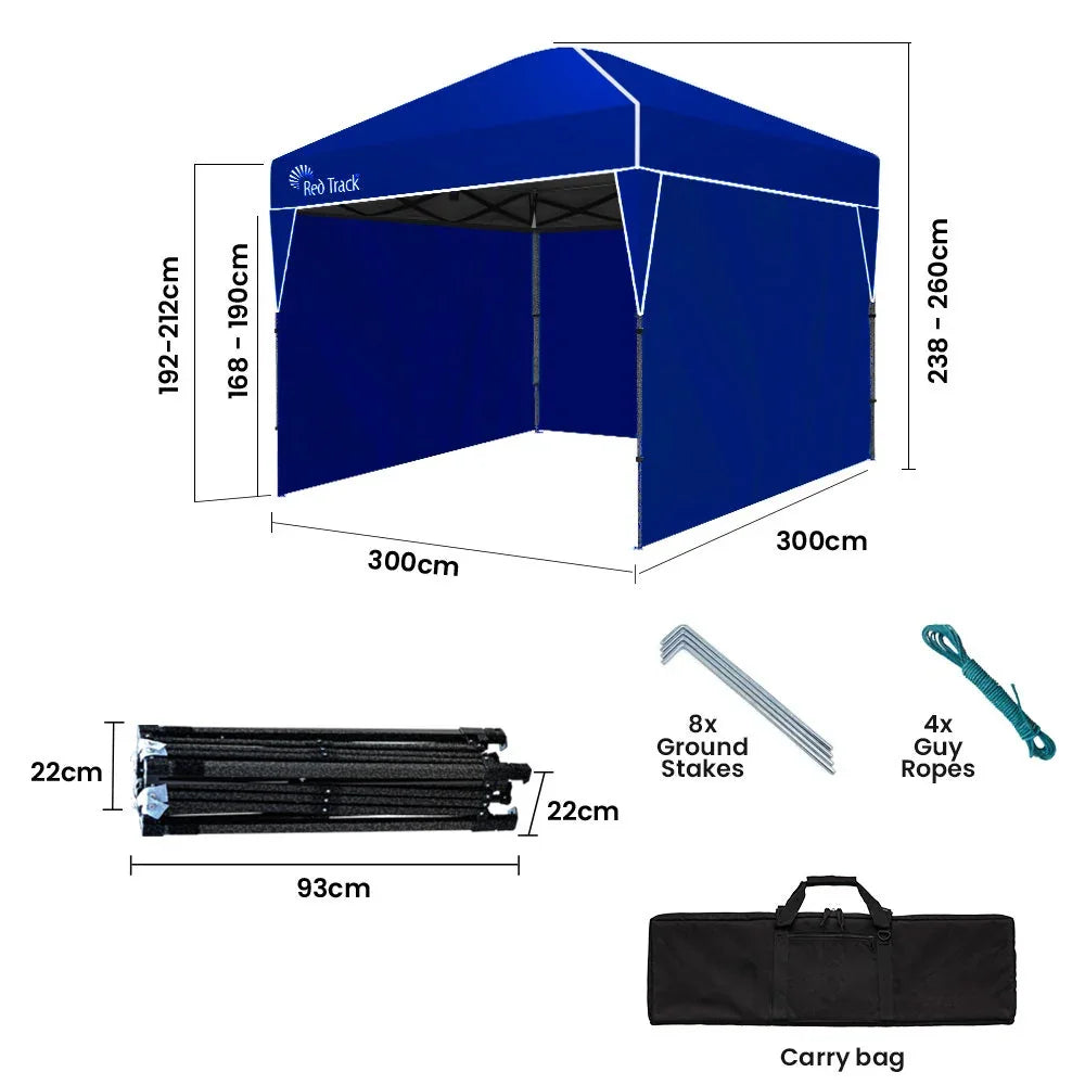 3x3m Ultra Compact Folding Gazebo, Walls, Carry bag, Portable Outdoor Popup Marquee for Camping Beach, Navy Blue