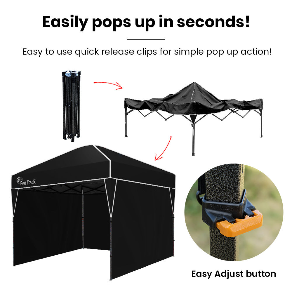 3x3m Ultra Compact Folding Gazebo, Walls, Carry bag, Portable Outdoor Popup Marquee for Camping Beach, Black