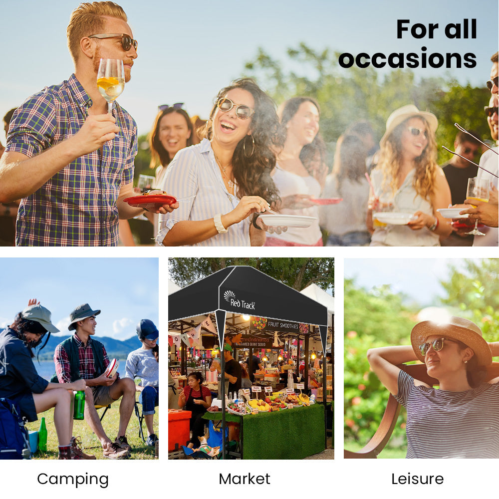 3x3m Ultra Compact Folding Gazebo, Walls, Carry bag, Portable Outdoor Popup Marquee for Camping Beach, Black