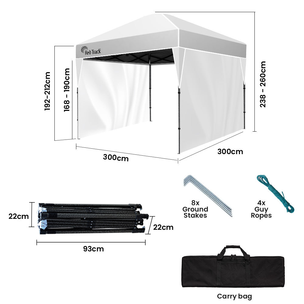 3x3m Ultra Compact Folding Gazebo, Walls, Carry bag, Portable Outdoor Popup Marquee for Camping Beach, White