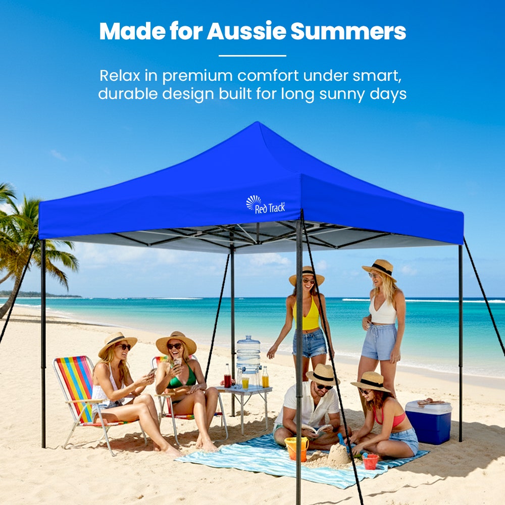 3x3m Premium Pop Up Gazebo Marquee, Patented Steel Cable Canopy Support System, Wheeled Carry Bag, Side Walls, UV Block, Reinforced Frame, Blue