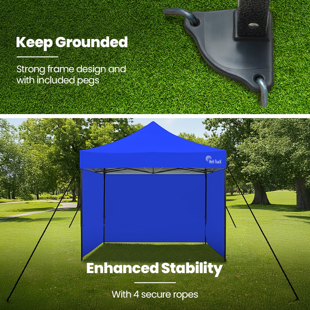 3x3m Premium Pop Up Gazebo Marquee, Patented Steel Cable Canopy Support System, Wheeled Carry Bag, Side Walls, UV Block, Reinforced Frame, Blue