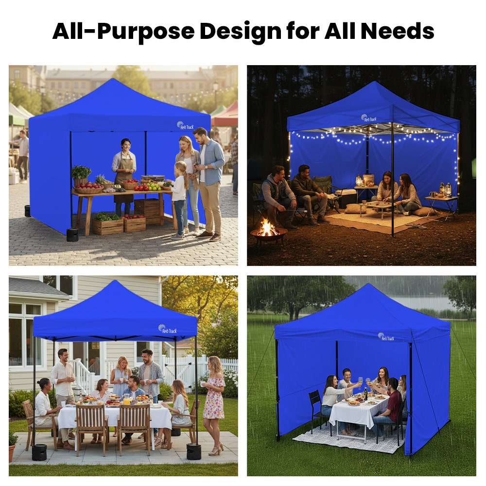 3x3m Premium Pop Up Gazebo Marquee, Patented Steel Cable Canopy Support System, Wheeled Carry Bag, Side Walls, UV Block, Reinforced Frame, Blue