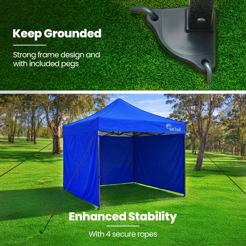 3x3m Premium Pop Up Gazebo Marquee, Patented Steel Cable Canopy Support System, Wheeled Carry Bag, Side Walls, UV Block, Reinforced Frame, Blue