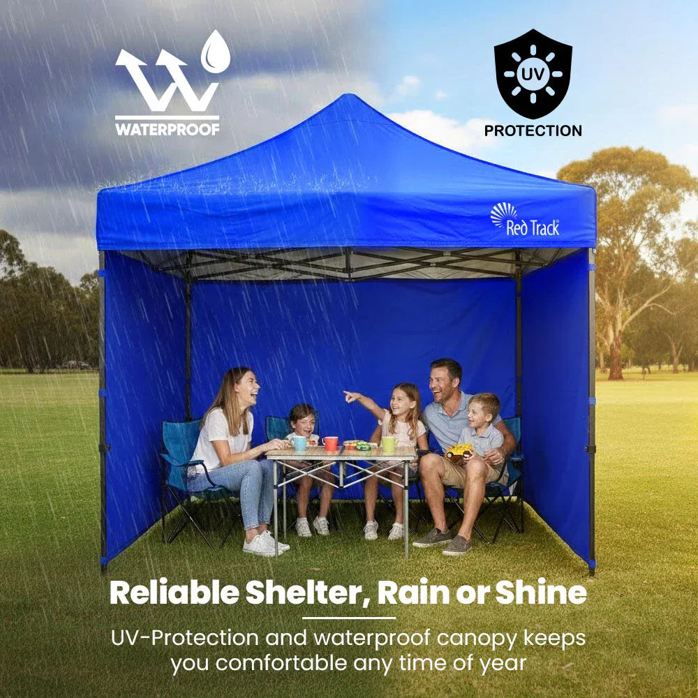 3x3m Premium Pop Up Gazebo Marquee, Patented Steel Cable Canopy Support System, Wheeled Carry Bag, Side Walls, UV Block, Reinforced Frame, Blue