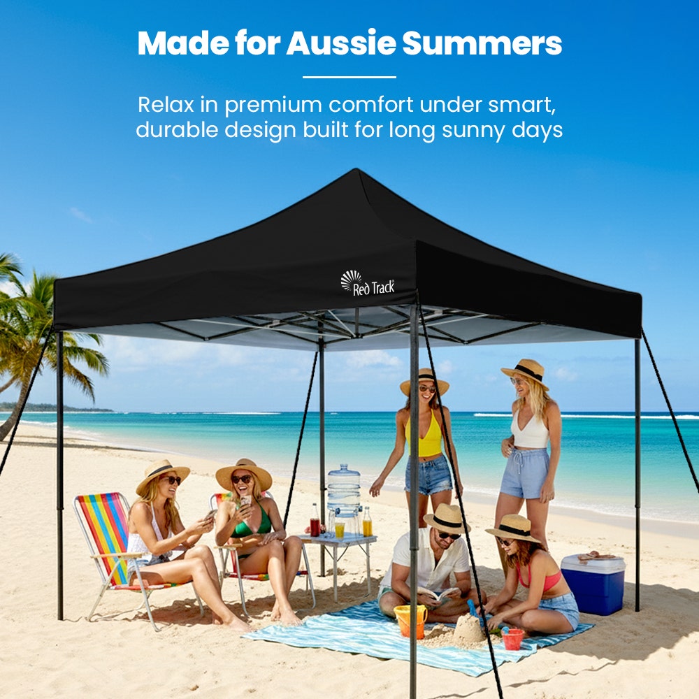 3x3m Premium Pop Up Gazebo Marquee, Patented Steel Cable Canopy Support System, Wheeled Carry Bag, Side Walls, UV Block, Reinforced Frame, Black