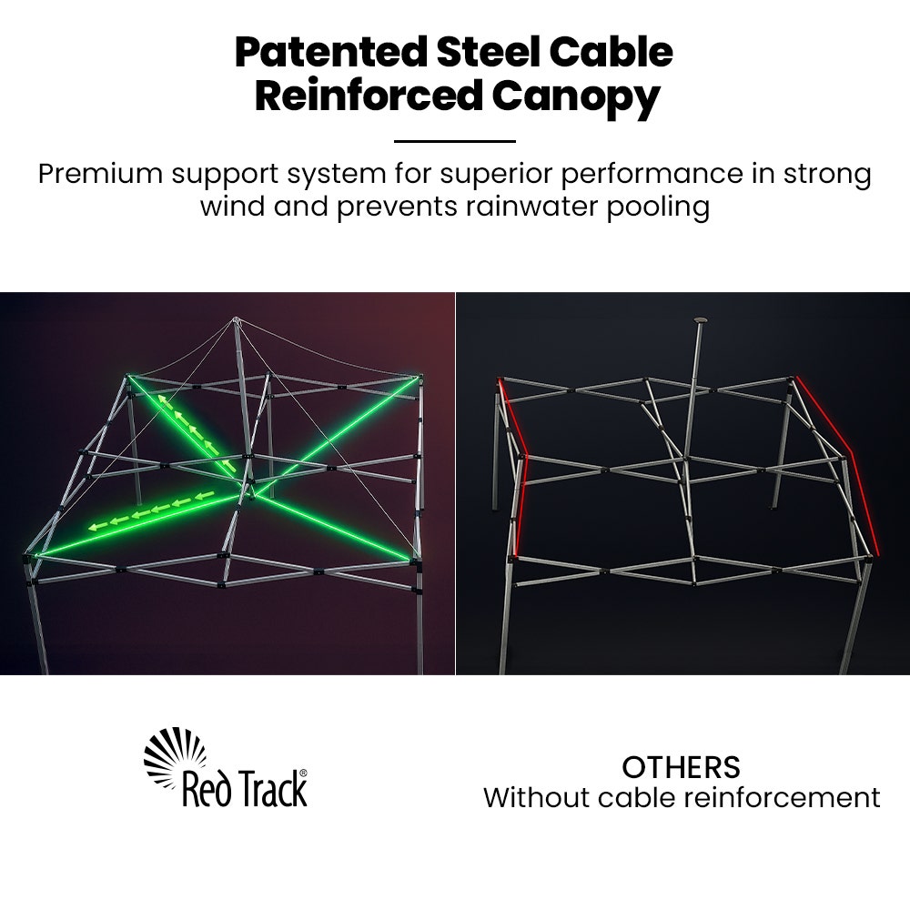 3x3m Premium Pop Up Gazebo Marquee, Patented Steel Cable Canopy Support System, Wheeled Carry Bag, Side Walls, UV Block, Reinforced Frame, Black