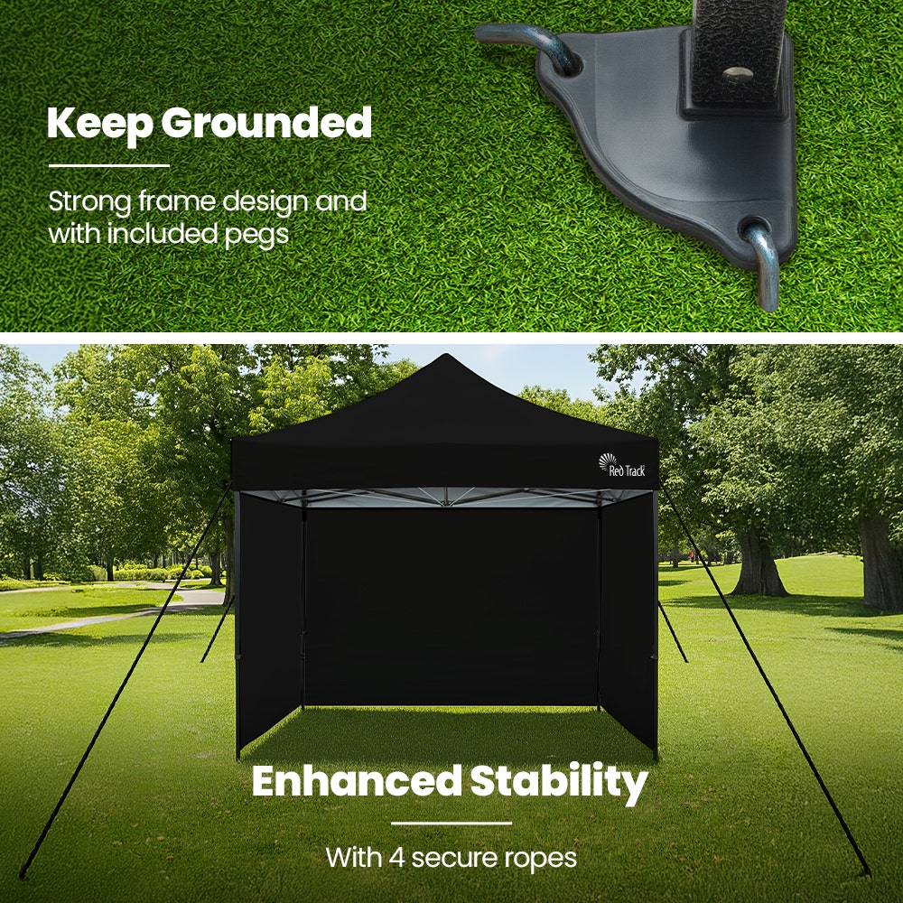 3x3m Premium Pop Up Gazebo Marquee, Patented Steel Cable Canopy Support System, Wheeled Carry Bag, Side Walls, UV Block, Reinforced Frame, Black