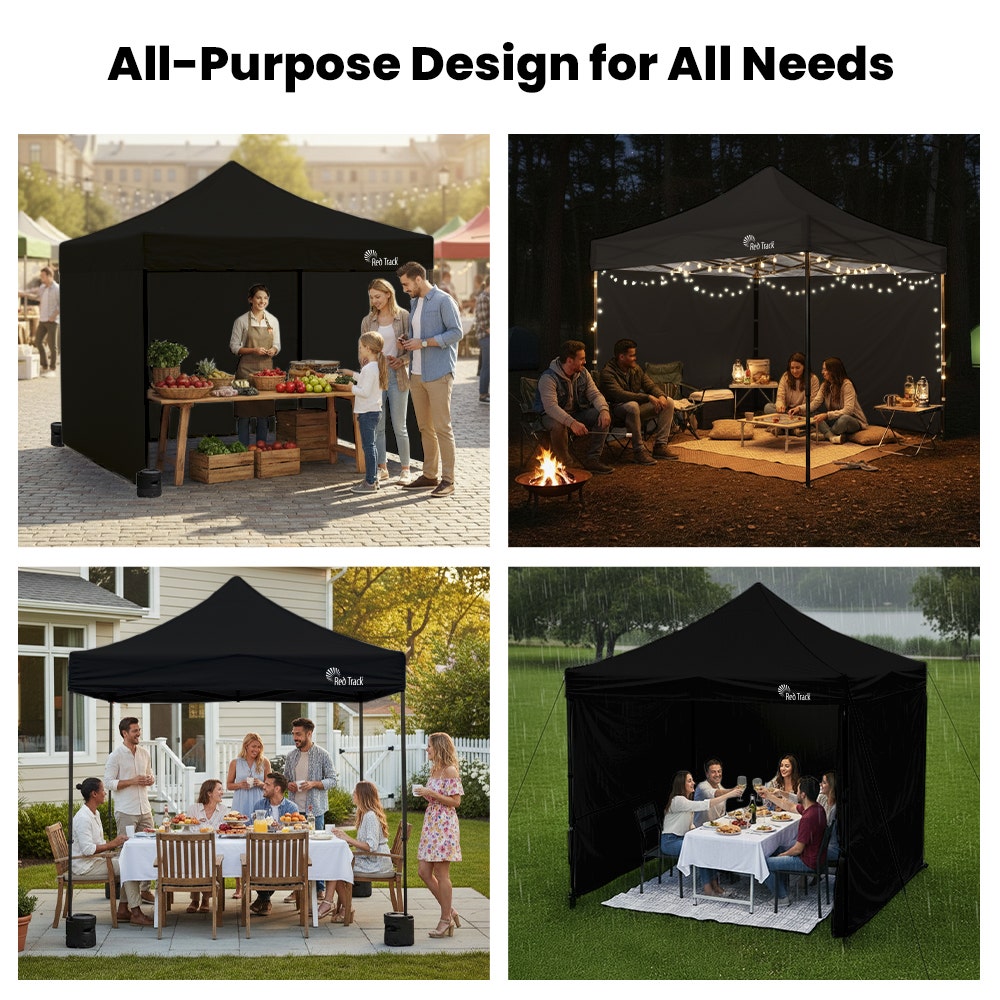 3x3m Premium Pop Up Gazebo Marquee, Patented Steel Cable Canopy Support System, Wheeled Carry Bag, Side Walls, UV Block, Reinforced Frame, Black