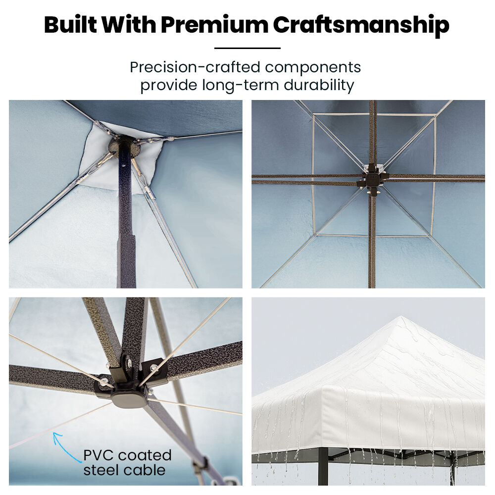 3x3m Premium Pop Up Gazebo Marquee, Patented Steel Cable Canopy Support System, Wheeled Carry Bag, Side Walls, UV Block, Reinforced Frame, White