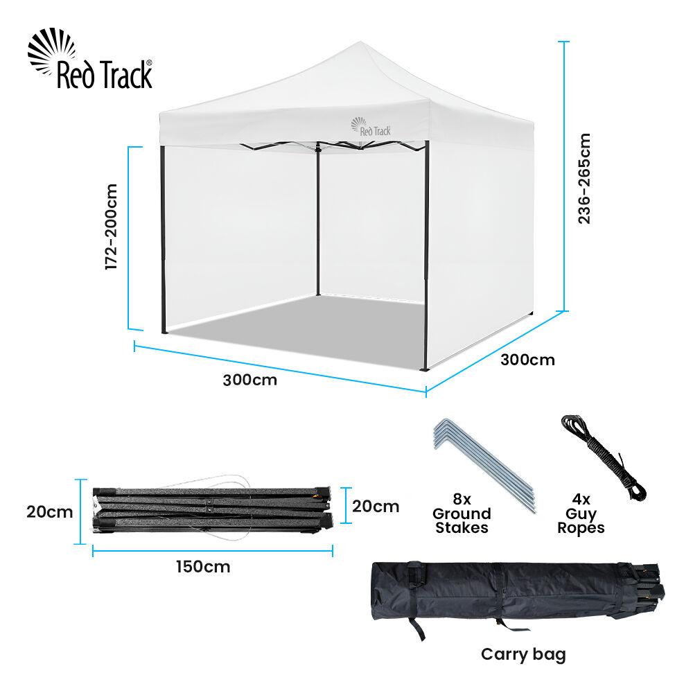 3x3m Premium Pop Up Gazebo Marquee, Patented Steel Cable Canopy Support System, Wheeled Carry Bag, Side Walls, UV Block, Reinforced Frame, White