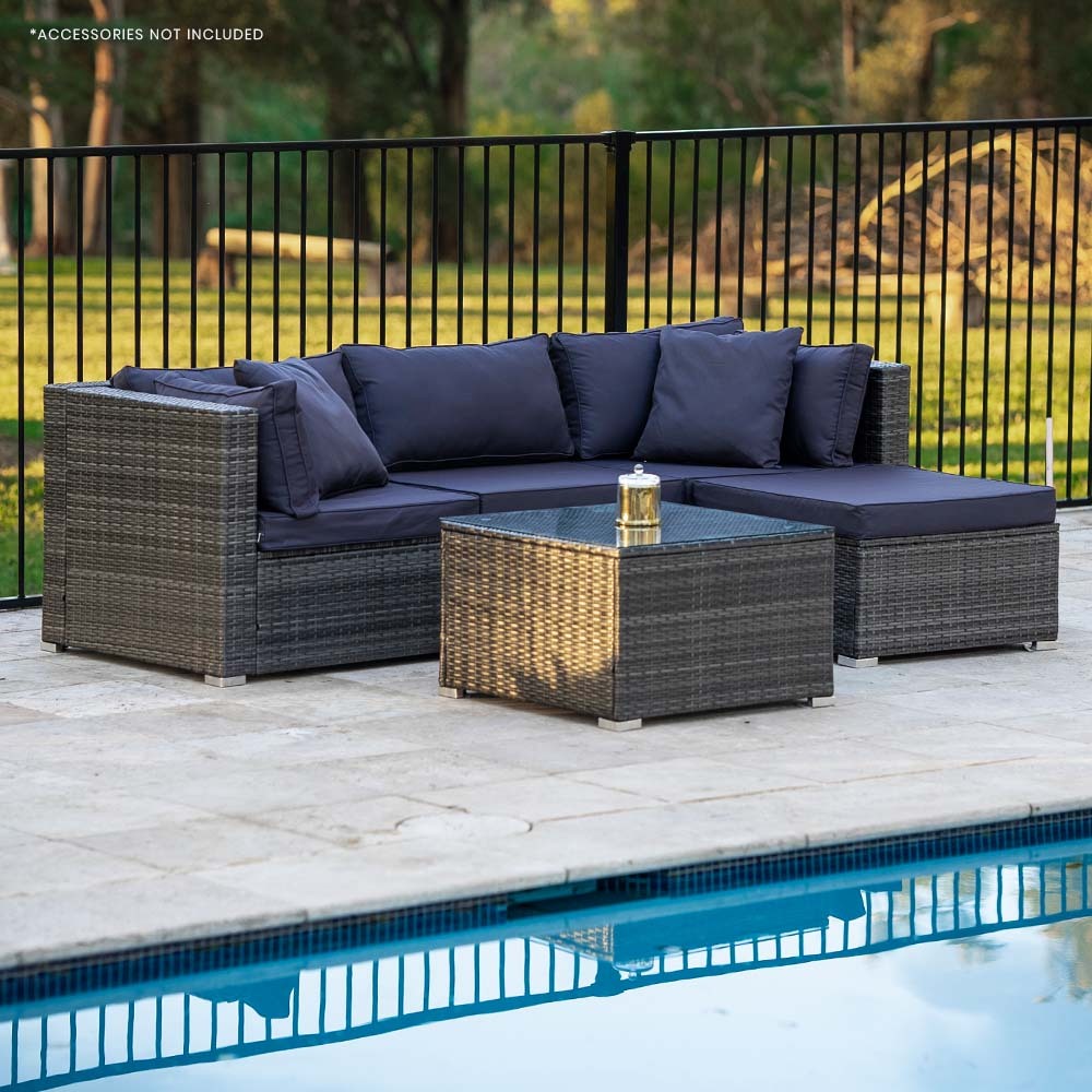 4 Seater Modular Outdoor Lounge Setting with Coffee Table, Ottoman, Grey