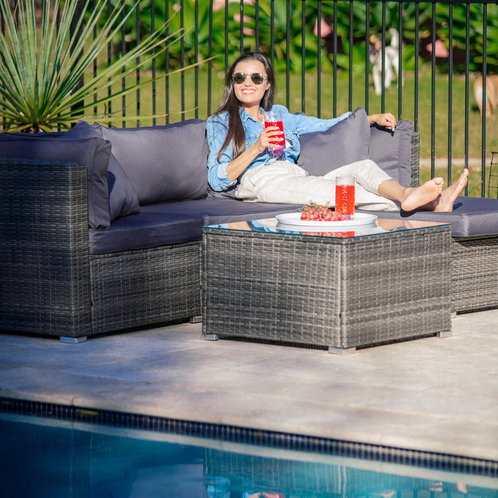 4 Seater Modular Outdoor Lounge Setting with Coffee Table, Ottoman, Grey