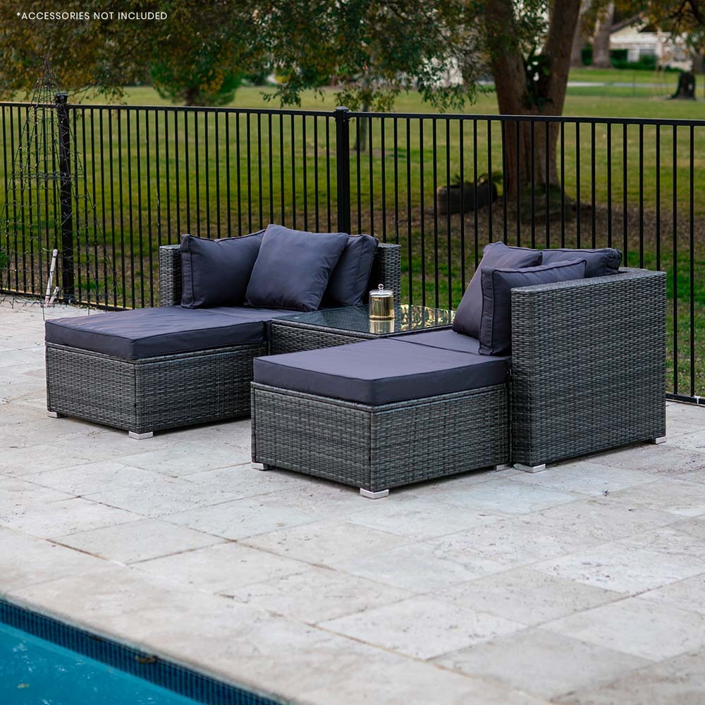 4 Seater Modular Outdoor Lounge Setting with Coffee Table, Ottomans, Grey