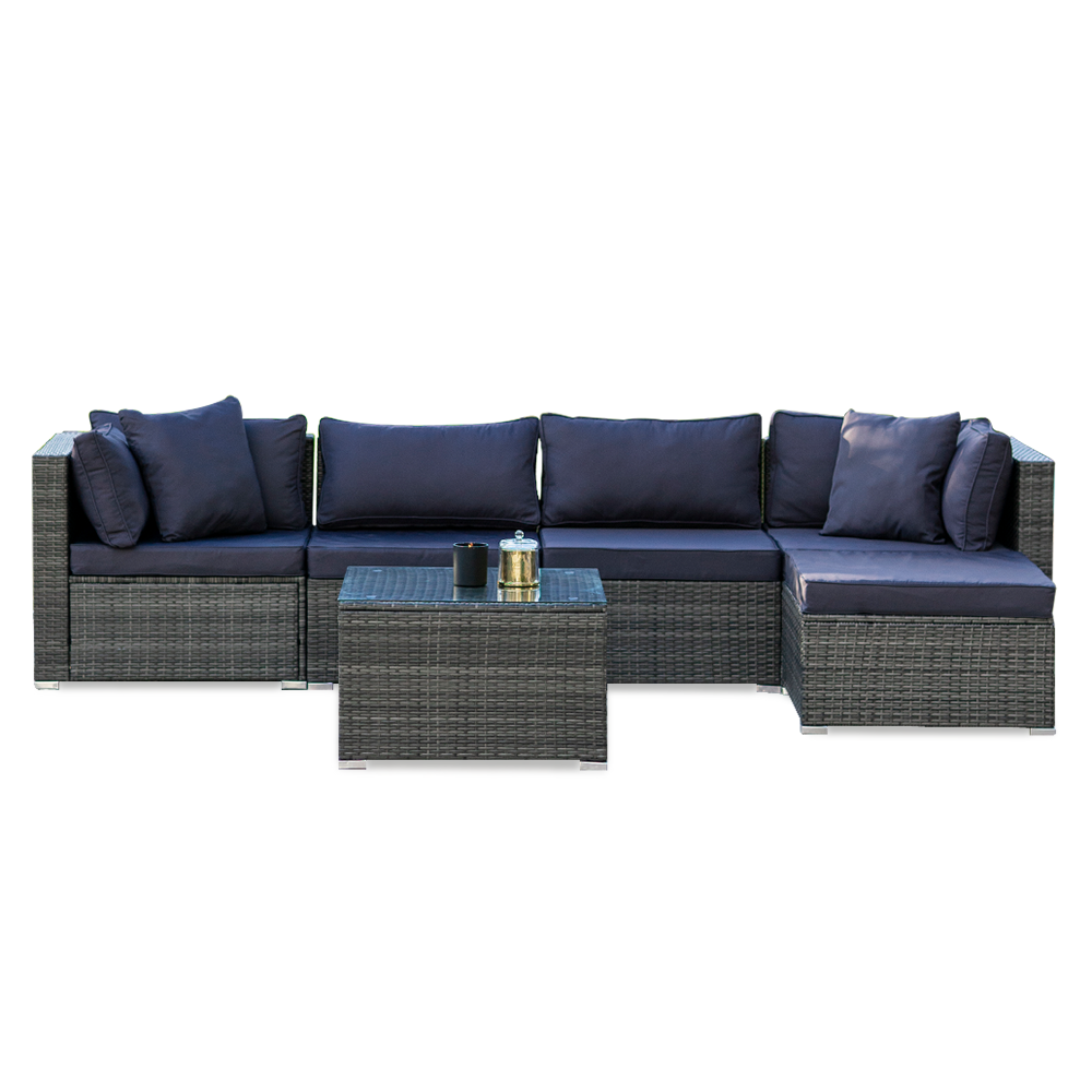 5 Seater Modular Outdoor Lounge Setting with Coffee Table, Ottoman, Grey