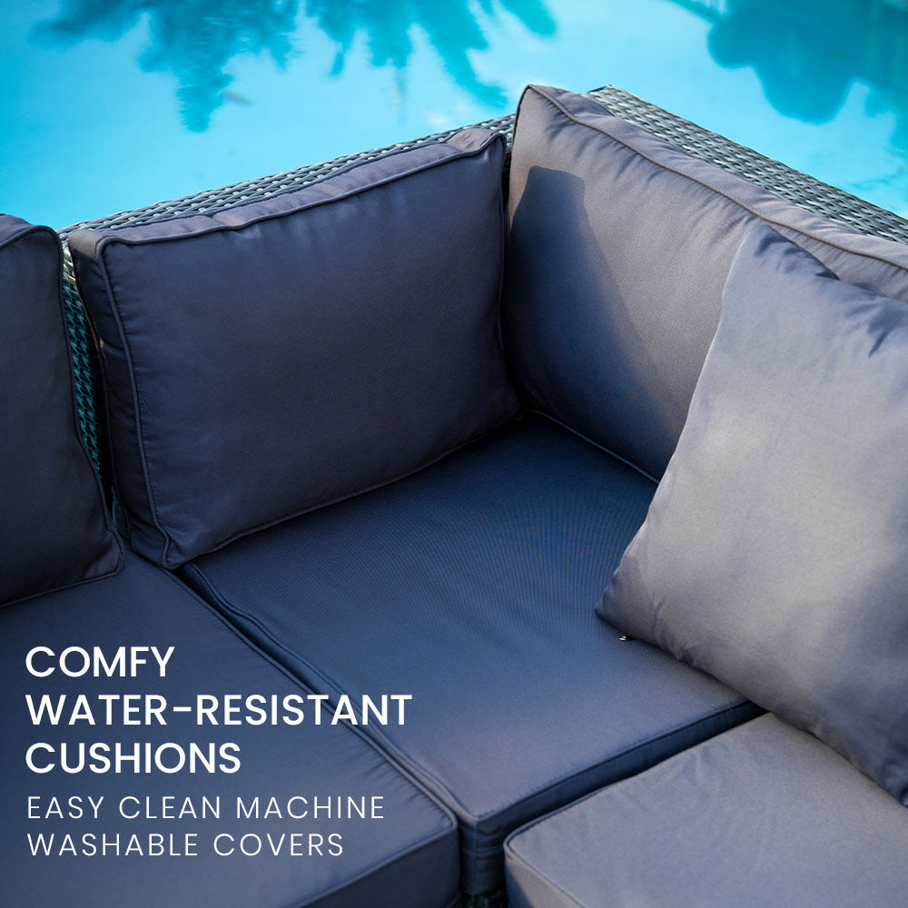 5 Seater Modular Outdoor Lounge Setting with Coffee Table, Ottoman, Grey