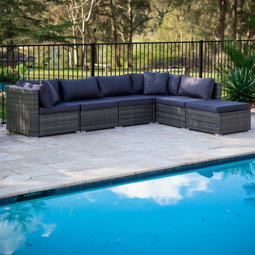 6 Seater Modular Outdoor Lounge Setting with Ottoman, Grey
