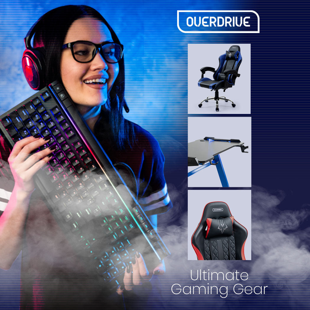 Conquest Series Reclining Gaming Ergonomic Office Chair with Lumbar and Neck Pillows, Black and Blue