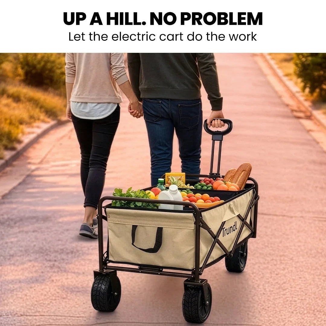 106L Electric Folding Pull Cart, Powerful Easy Hill Climbing, All-terrain Wheels, Wagon for Beach Camping Shopping, Cream