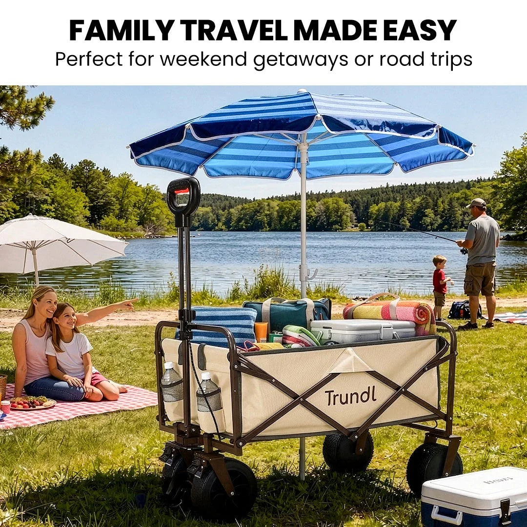 106L Electric Folding Pull Cart, Powerful Easy Hill Climbing, All-terrain Wheels, Wagon for Beach Camping Shopping, Cream
