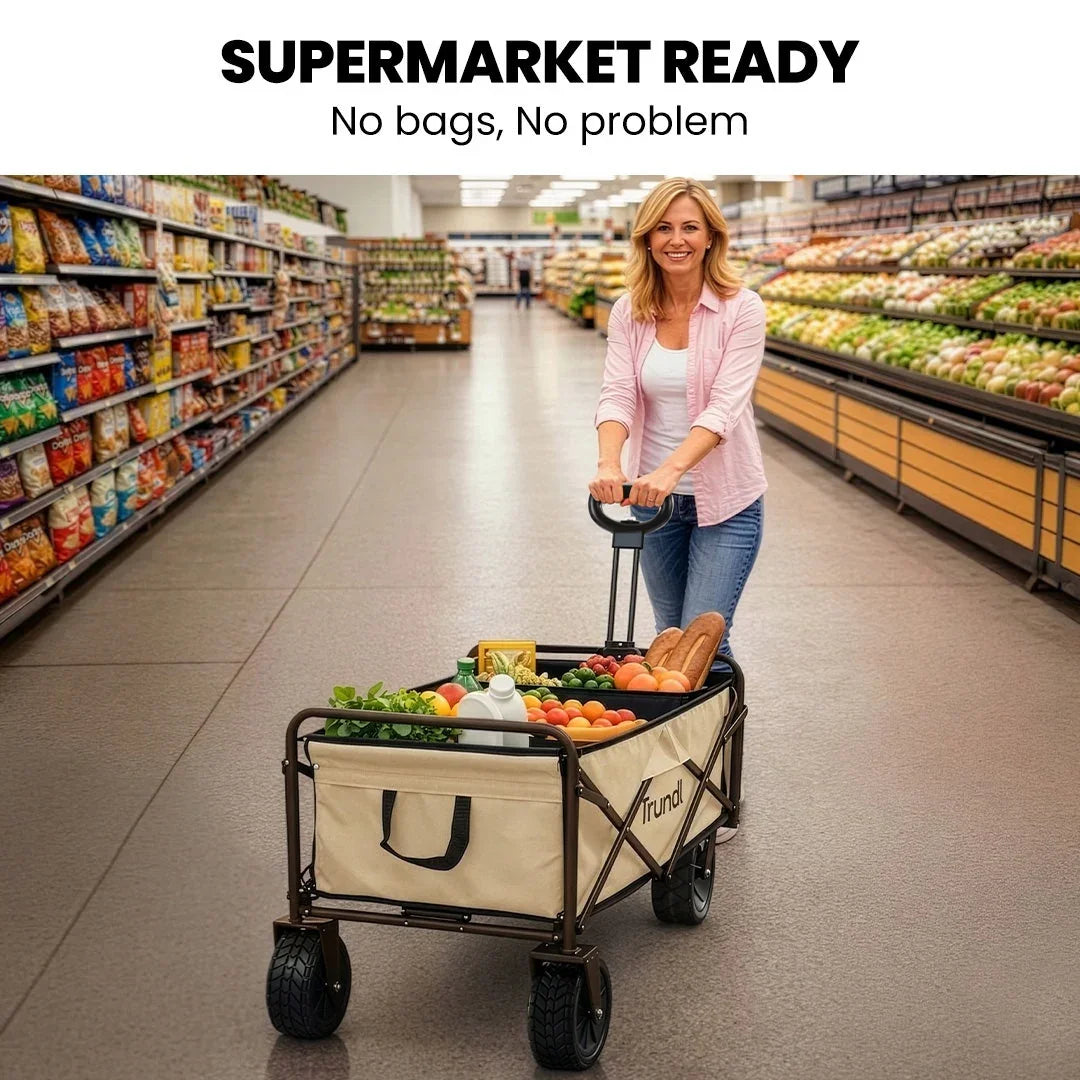 106L Electric Folding Pull Cart, Powerful Easy Hill Climbing, All-terrain Wheels, Wagon for Beach Camping Shopping, Cream