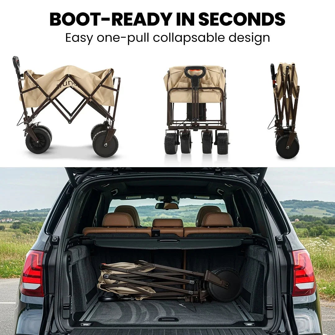 106L Electric Folding Pull Cart, Powerful Easy Hill Climbing, All-terrain Wheels, Wagon for Beach Camping Shopping, Cream