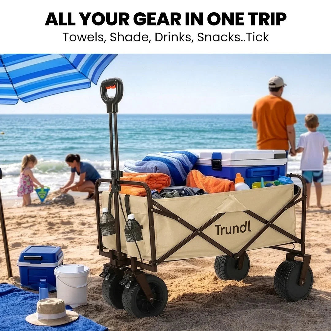 106L Electric Folding Pull Cart, Powerful Easy Hill Climbing, All-terrain Wheels, Wagon for Beach Camping Shopping, Cream