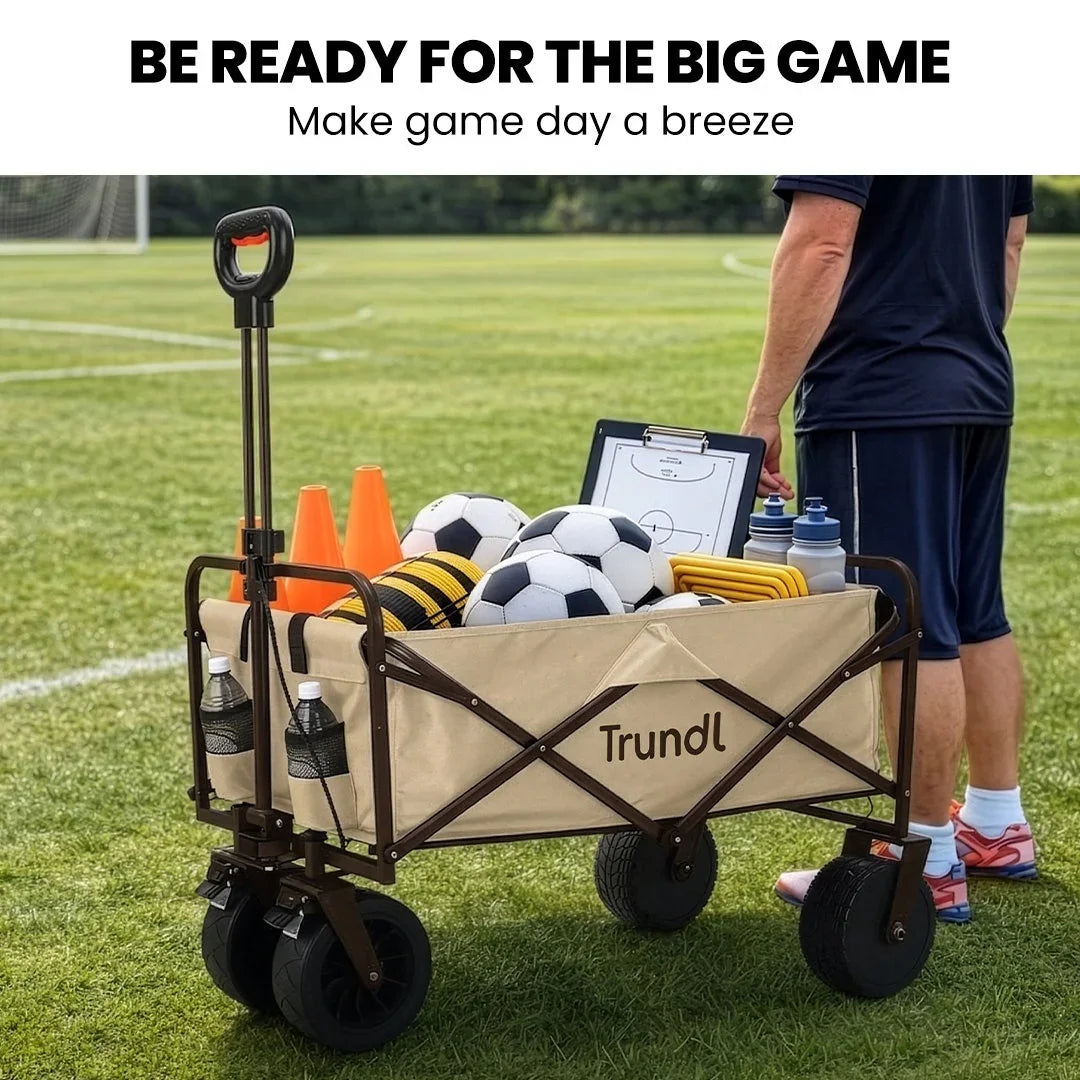 106L Electric Folding Pull Cart, Powerful Easy Hill Climbing, All-terrain Wheels, Wagon for Beach Camping Shopping, Cream