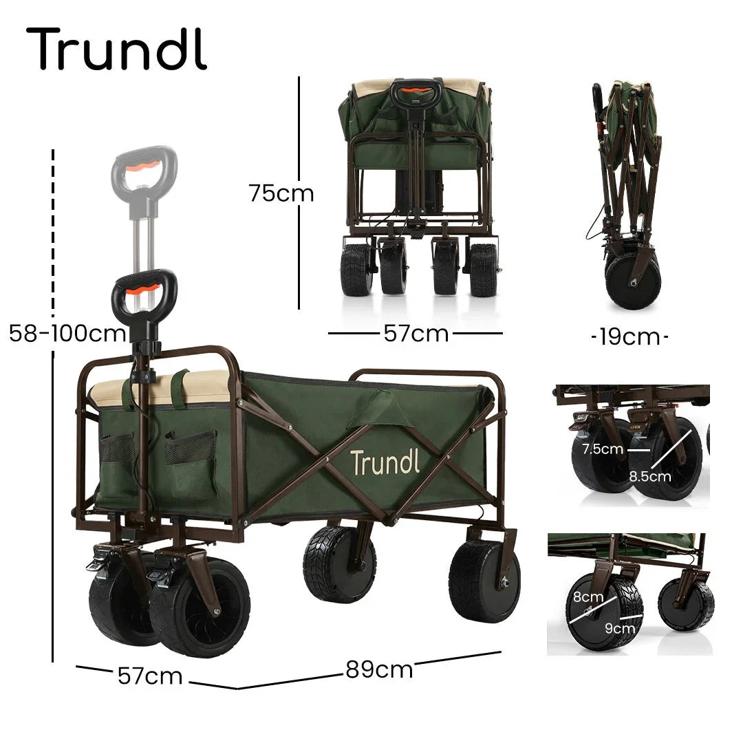 106L Electric Folding Pull Cart, Powerful Easy Hill Climbing, All-terrain Wheels, Wagon for Beach Camping Shopping, Green