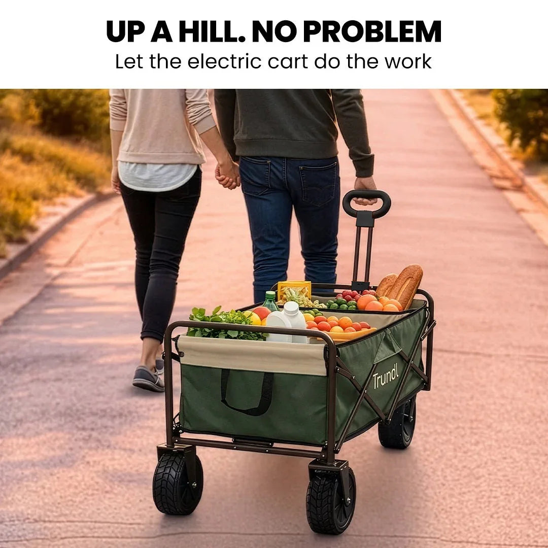 106L Electric Folding Pull Cart, Powerful Easy Hill Climbing, All-terrain Wheels, Wagon for Beach Camping Shopping, Green