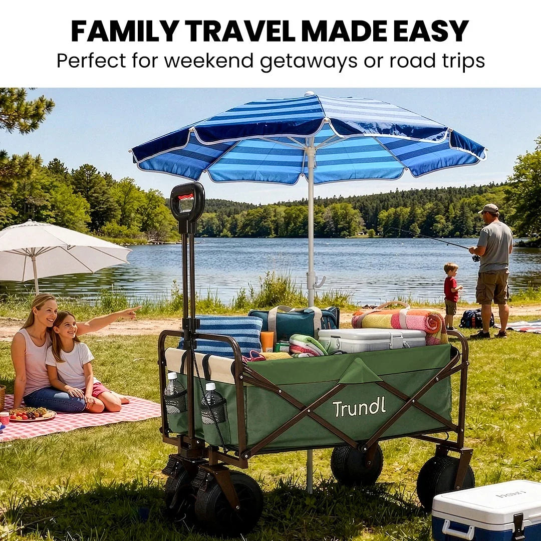 106L Electric Folding Pull Cart, Powerful Easy Hill Climbing, All-terrain Wheels, Wagon for Beach Camping Shopping, Green