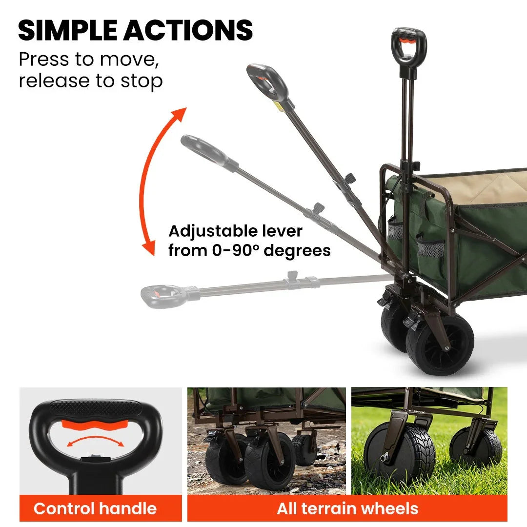 106L Electric Folding Pull Cart, Powerful Easy Hill Climbing, All-terrain Wheels, Wagon for Beach Camping Shopping, Green