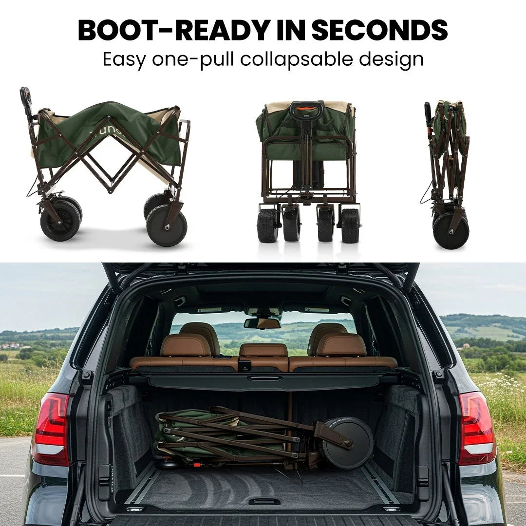 106L Electric Folding Pull Cart, Powerful Easy Hill Climbing, All-terrain Wheels, Wagon for Beach Camping Shopping, Green