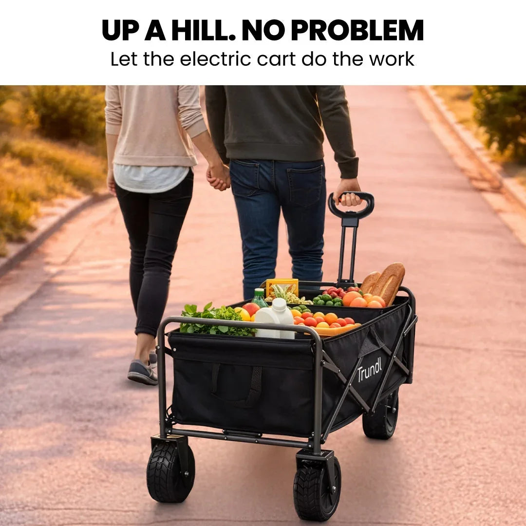 106L Electric Folding Pull Cart, Powerful Easy Hill Climbing, All-terrain Wheels, Wagon for Beach Camping Shopping, Black