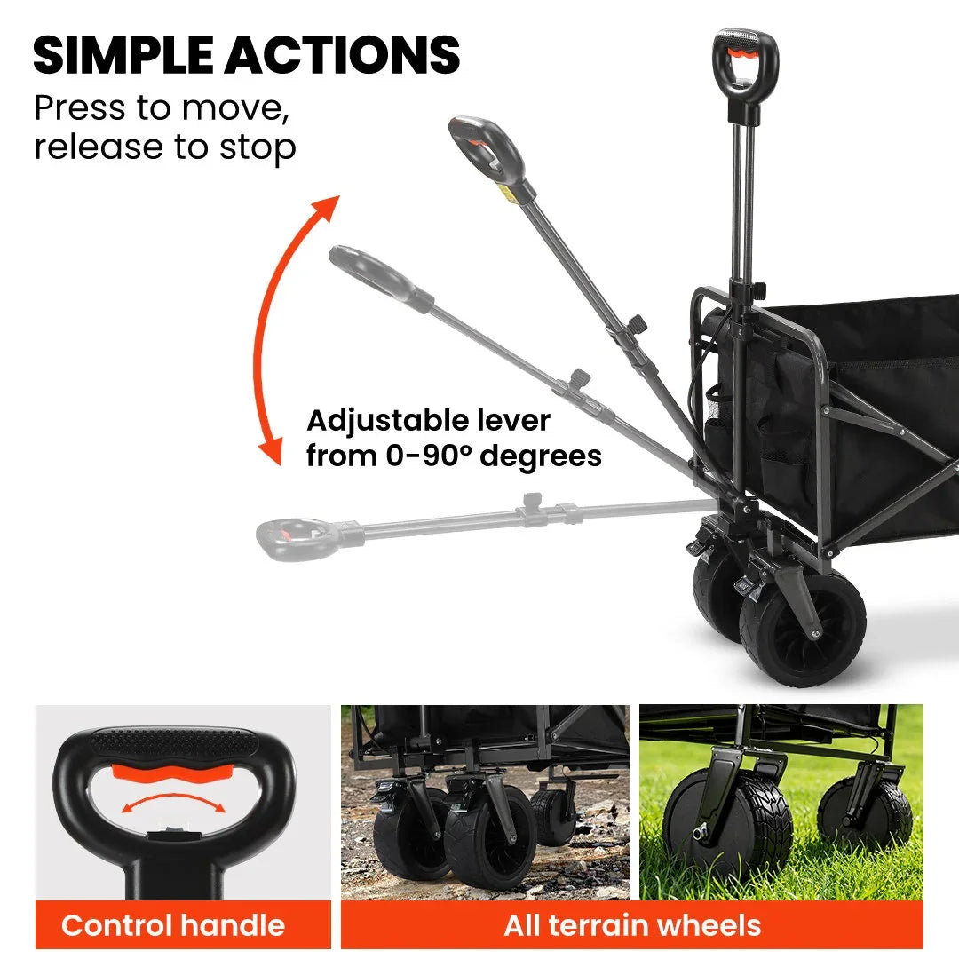 106L Electric Folding Pull Cart, Powerful Easy Hill Climbing, All-terrain Wheels, Wagon for Beach Camping Shopping, Black