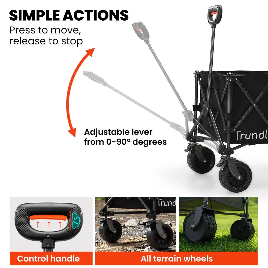 180L XL Electric Folding Pull Cart, Powerful Easy Hill Climbing, All-terrain Wheels, Wagon for Beach Camping Shopping, Black