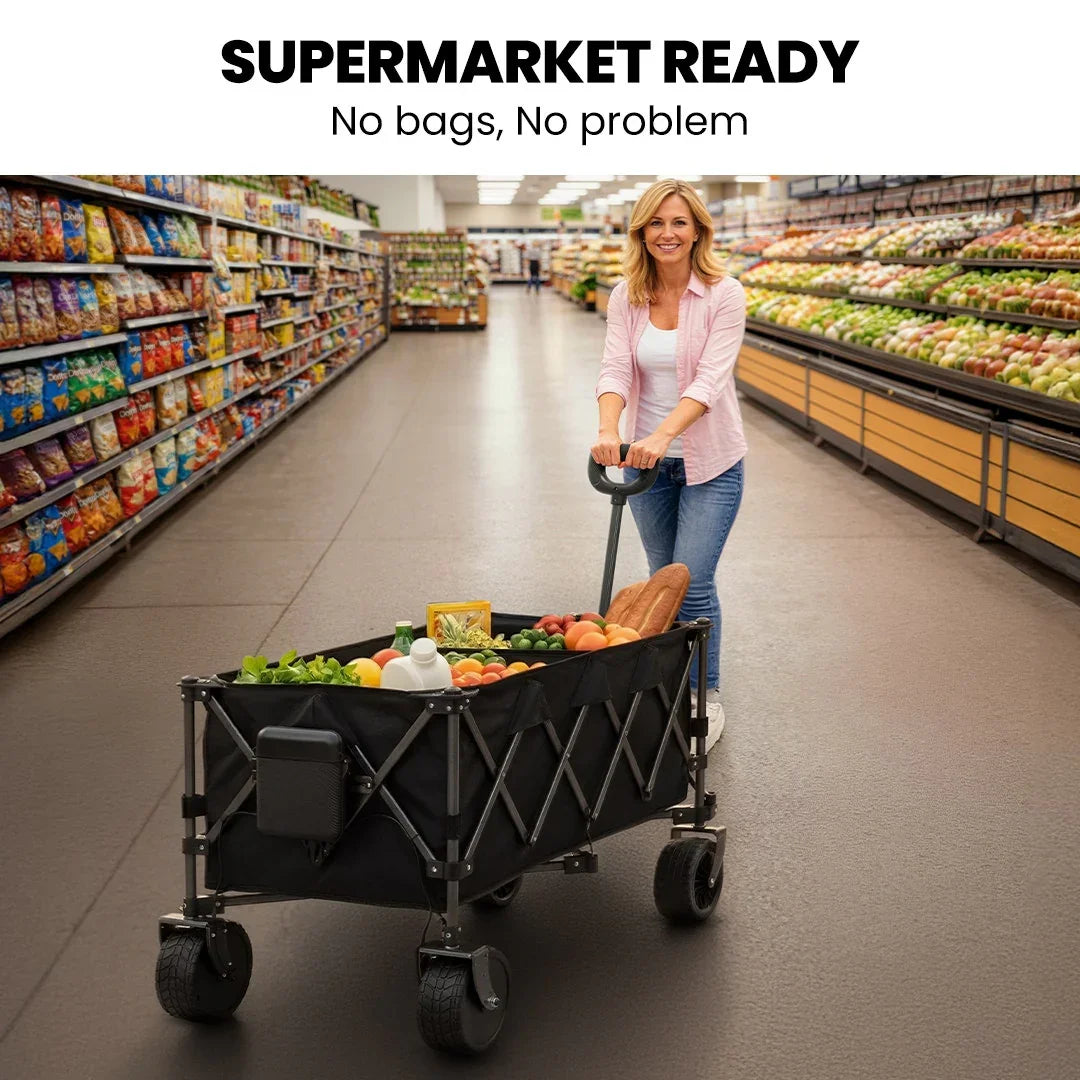 180L XL Electric Folding Pull Cart, Powerful Easy Hill Climbing, All-terrain Wheels, Wagon for Beach Camping Shopping, Black