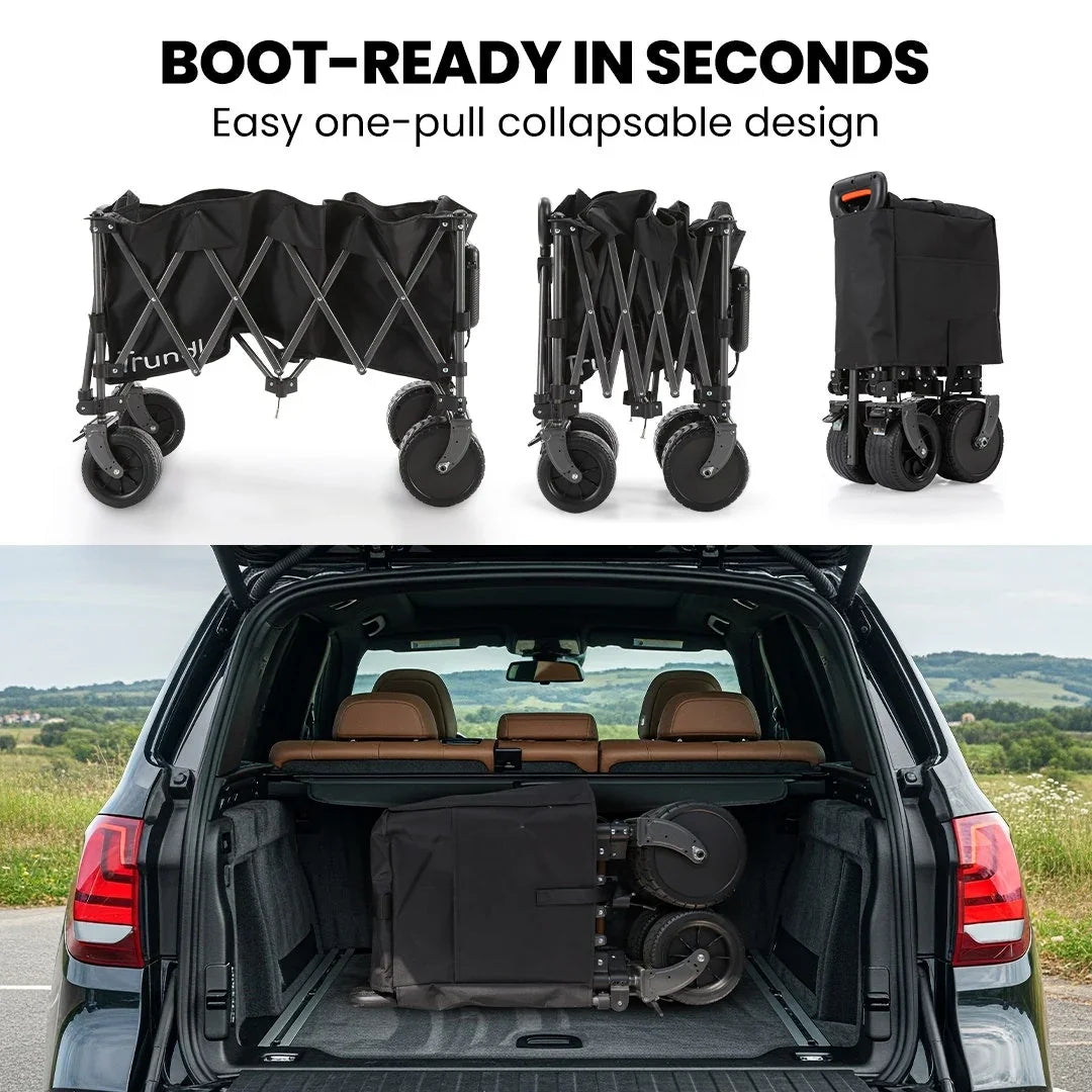 180L XL Electric Folding Pull Cart, Powerful Easy Hill Climbing, All-terrain Wheels, Wagon for Beach Camping Shopping, Black