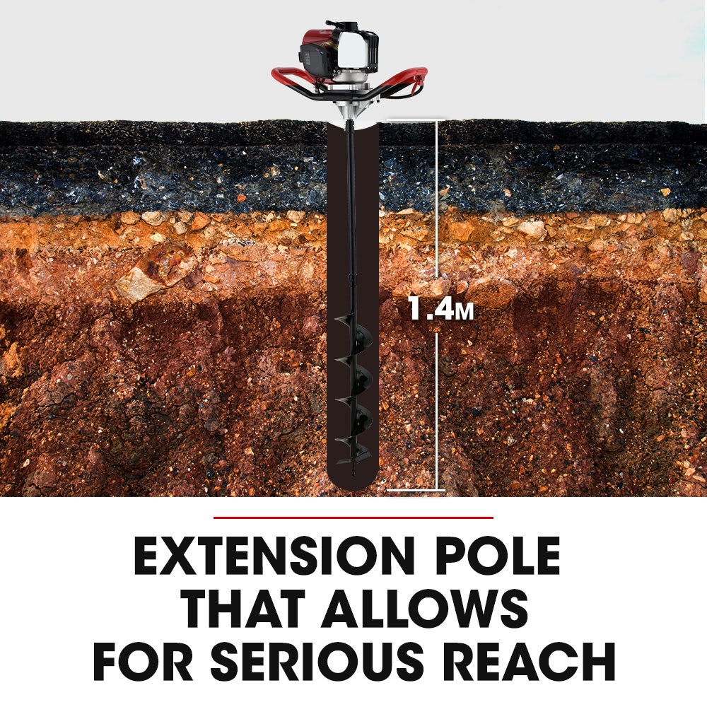 BPX-1400 38cc 4-Stroke Petrol Post Hole Digger, 150mm Auger w/ 600mm Extension Shaft