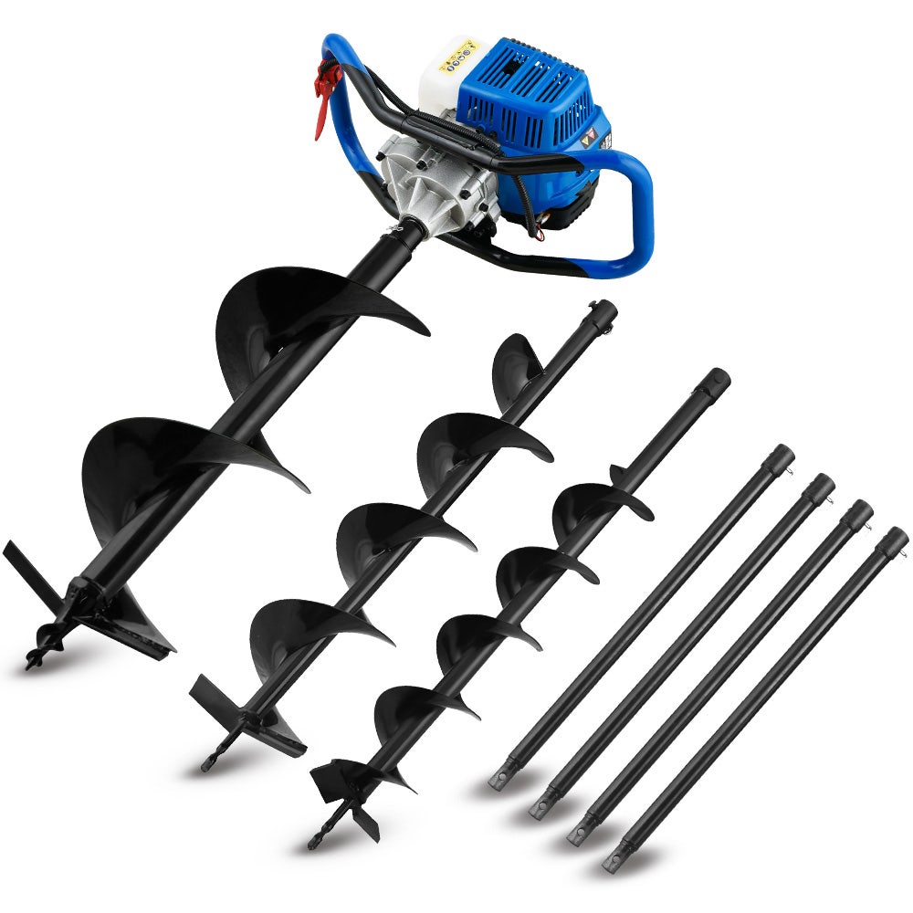PD950 52cc 2-Stroke Petrol Post Hole Digger, w/ 3 Auger bits, 600mm Extension Shaft