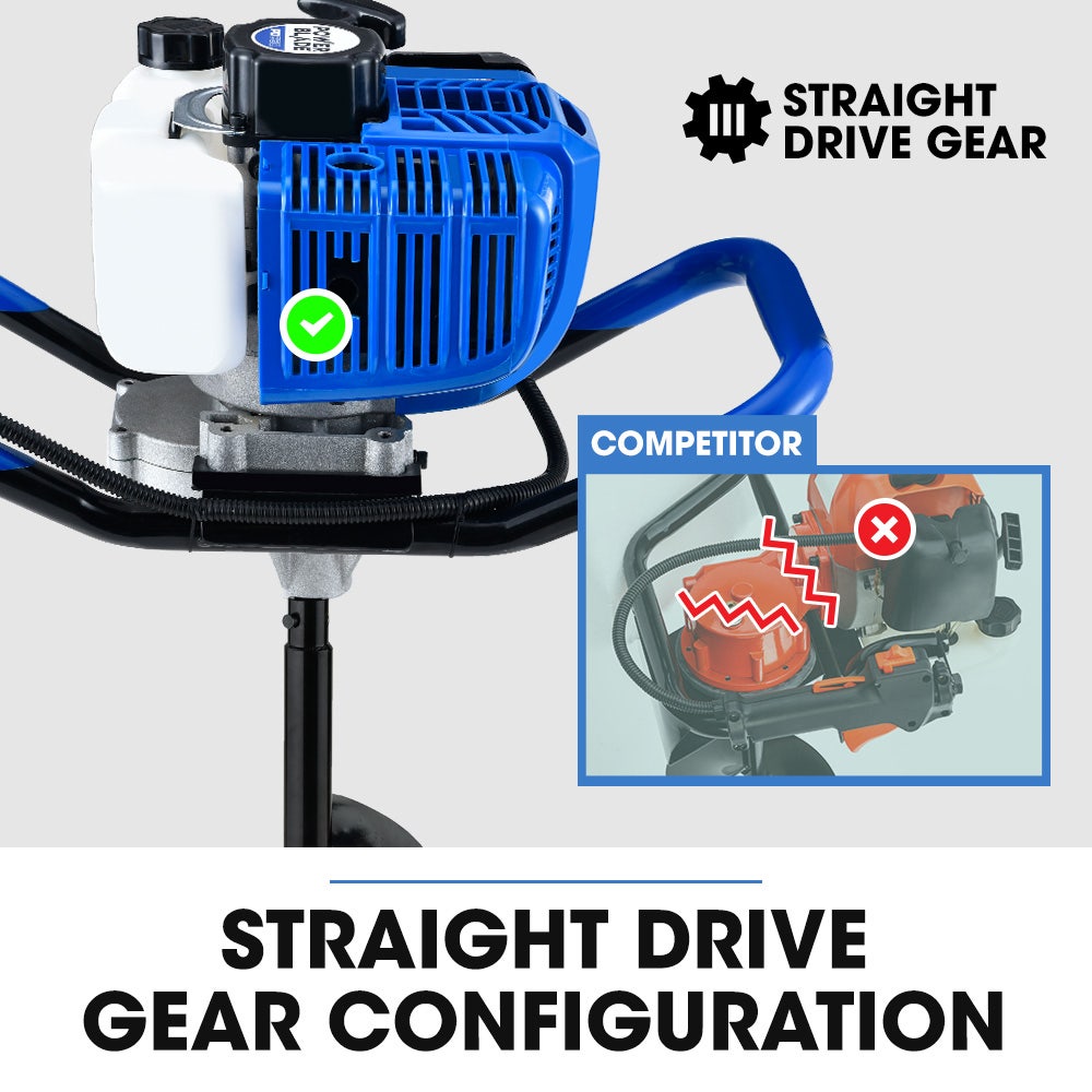 PD950 52cc 2-Stroke Petrol Post Hole Digger, w/ 3 Auger bits, 600mm Extension Shaft