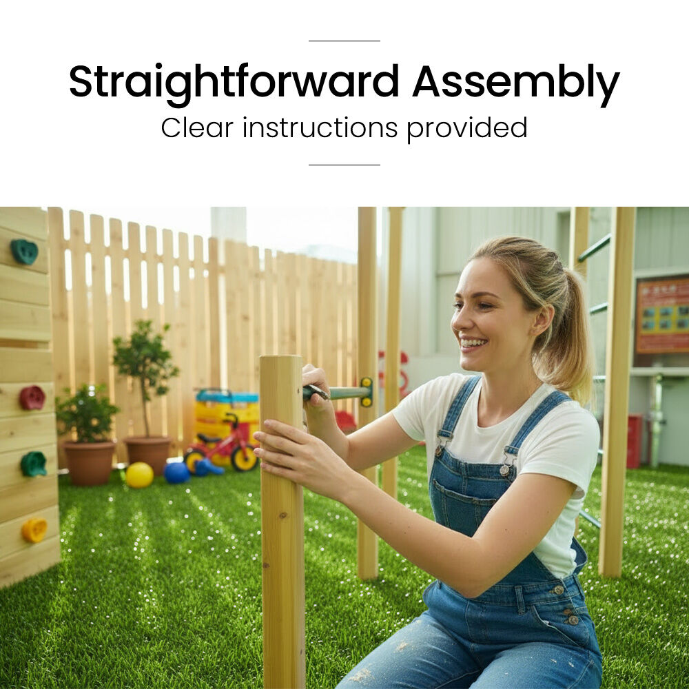 Ultimate Outdoor Monkey Bars Playset Frame, with Climbing Wall, Disc Swing, Rope Ladder