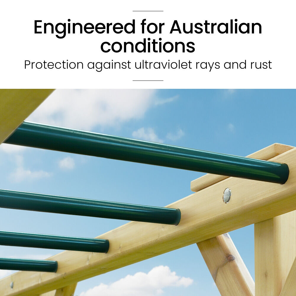 Ultimate Outdoor Monkey Bars Playset Frame, with Climbing Wall, Disc Swing, Rope Ladder